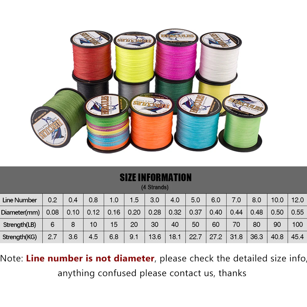 Hercules-braided fishing line, 100m, 300m, 500m, 1000m, 1500m, 2000m, army green, 4 strands, super strong saltwater fishing line