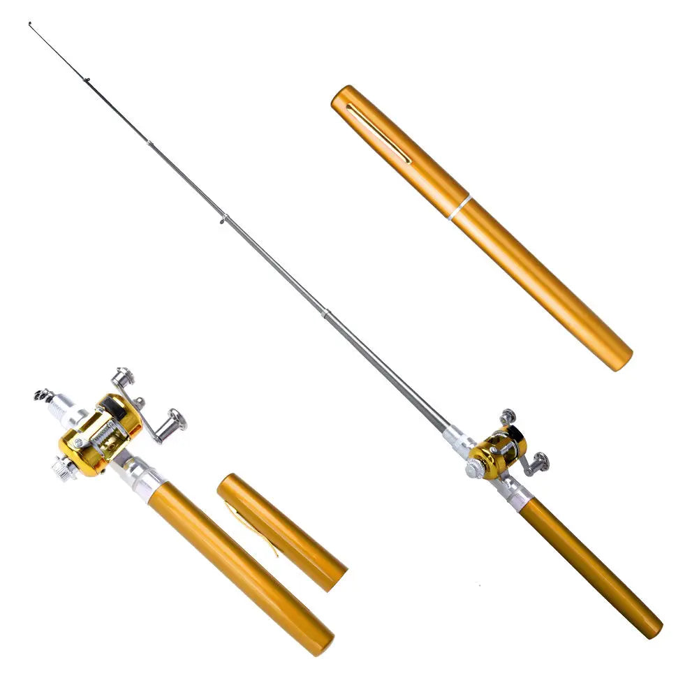 Pocket Fish Pen Mini Portable Pocket Fish Pen Shape Aluminum Alloy Fishing Rod Pole Reel Multicolor Fishing Tool