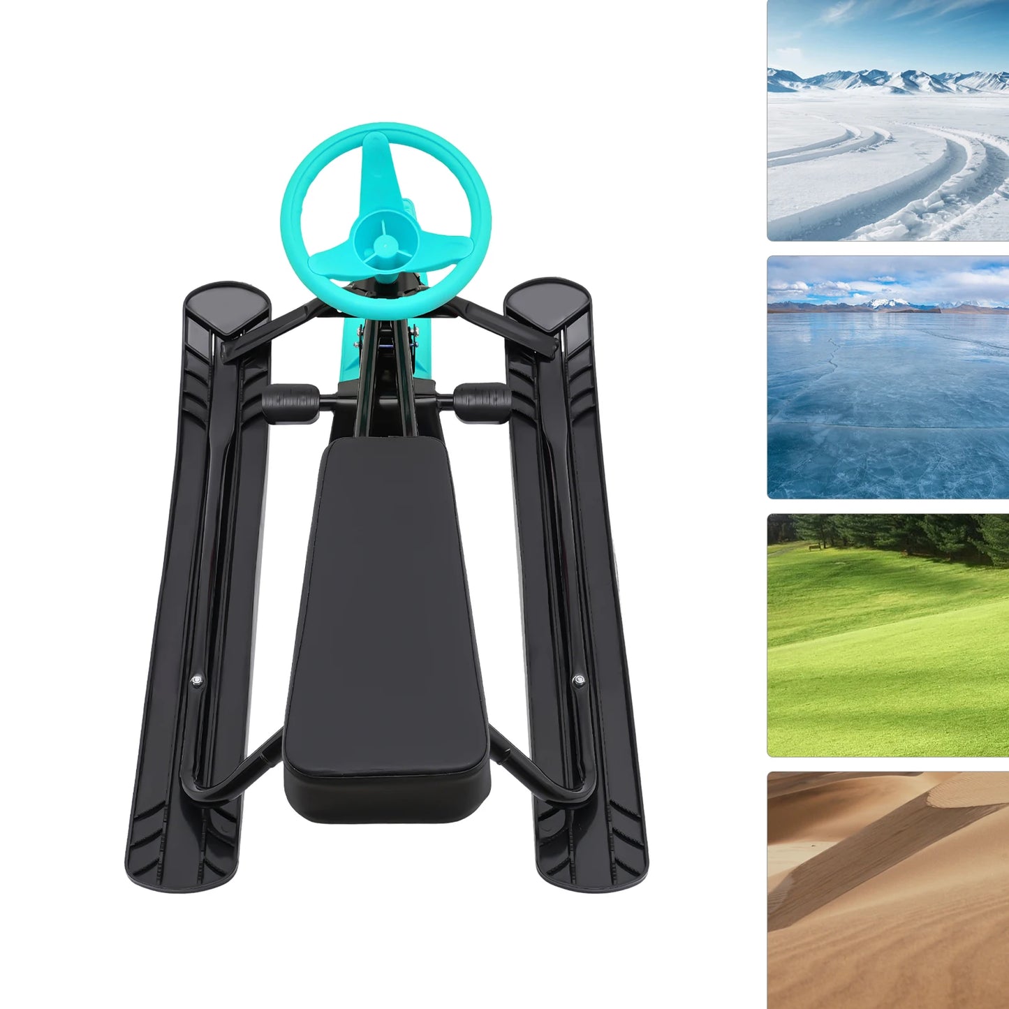 Snow Racer Sled, Ski Sled Slider Board with Steering Wheel, Twin Brakes, For Teens, Kids Age 3 and Up, Adults up to 220LBS