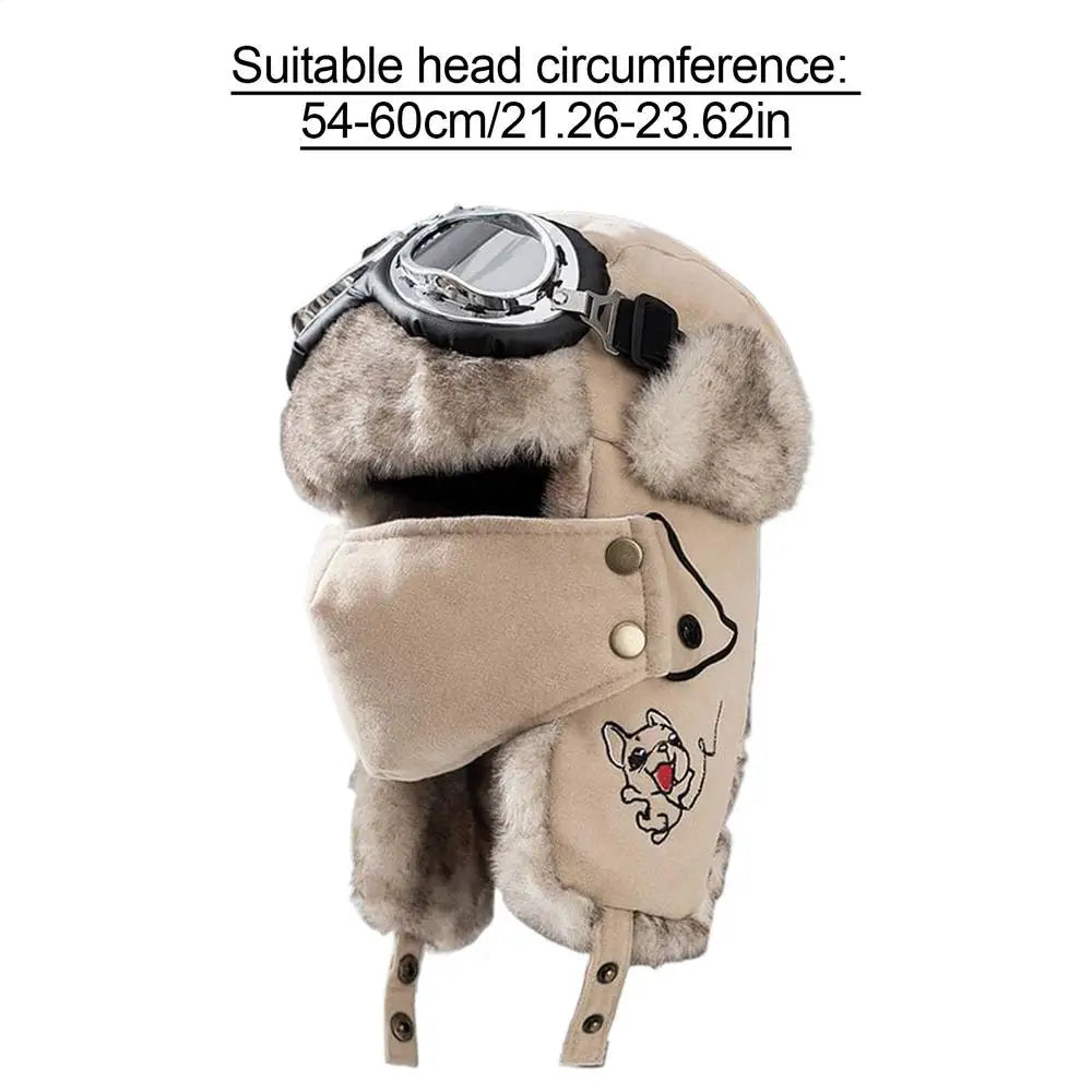 Lei Feng Hat Men's Windproof Hunter Hat For Men Winter Warm Trapper Hat With Goggles Earmuffs Face Cover For Cycling Skiing