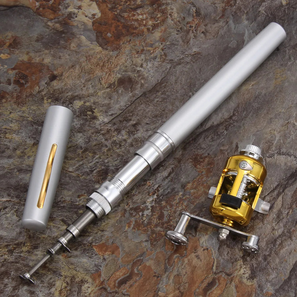Pocket Fish Pen Mini Portable Pocket Fish Pen Shape Aluminum Alloy Fishing Rod Pole Reel Multicolor Fishing Tool