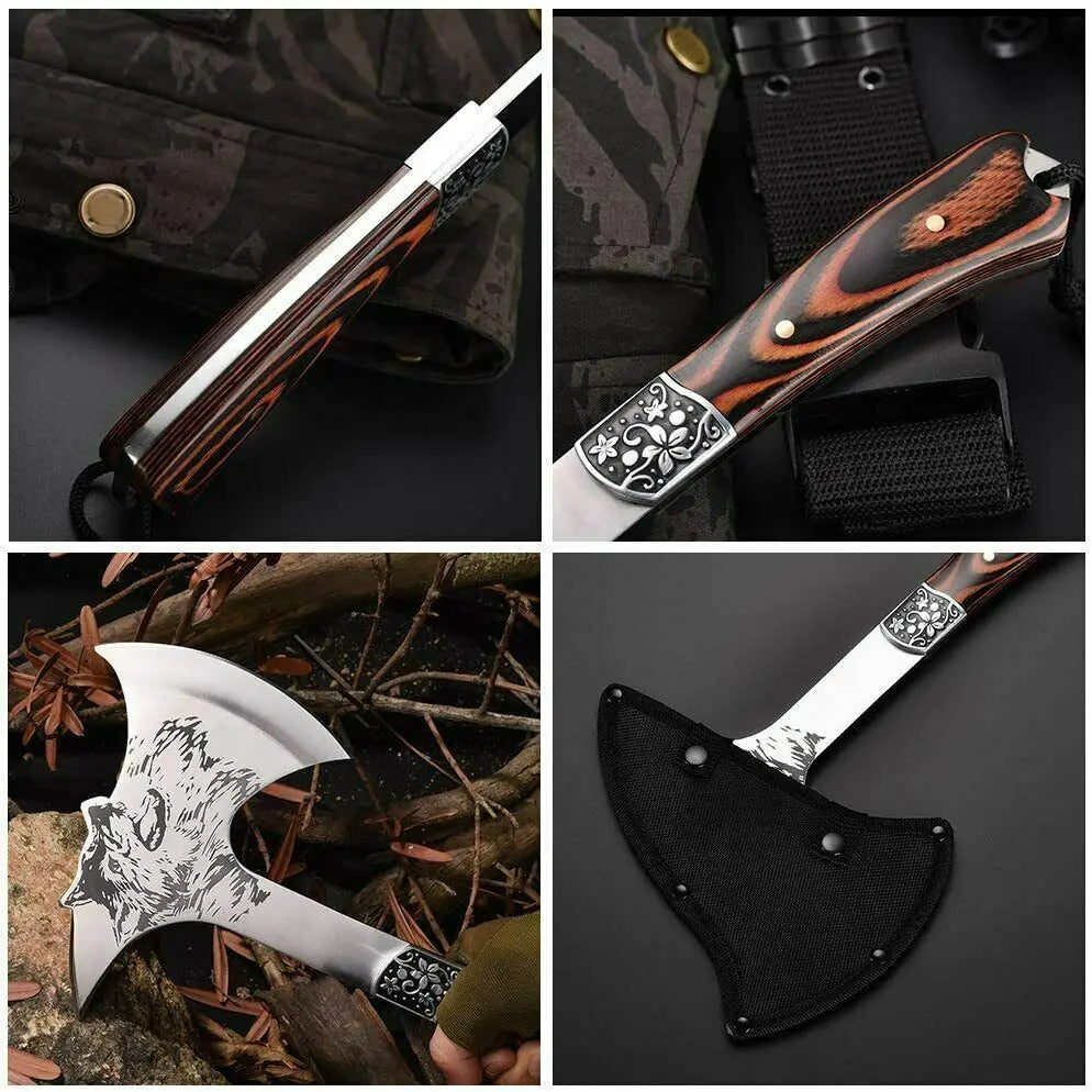 Multi-function Axe Garden Outdoor Hunt Camp Survival Machete Axes Hand Tools Machete Wolf Head Hatchet Tactical Ax Tomahawk
