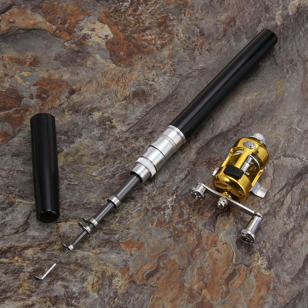 Pocket Fish Pen Mini Portable Pocket Fish Pen Shape Aluminum Alloy Fishing Rod Pole Reel Multicolor Fishing Tool