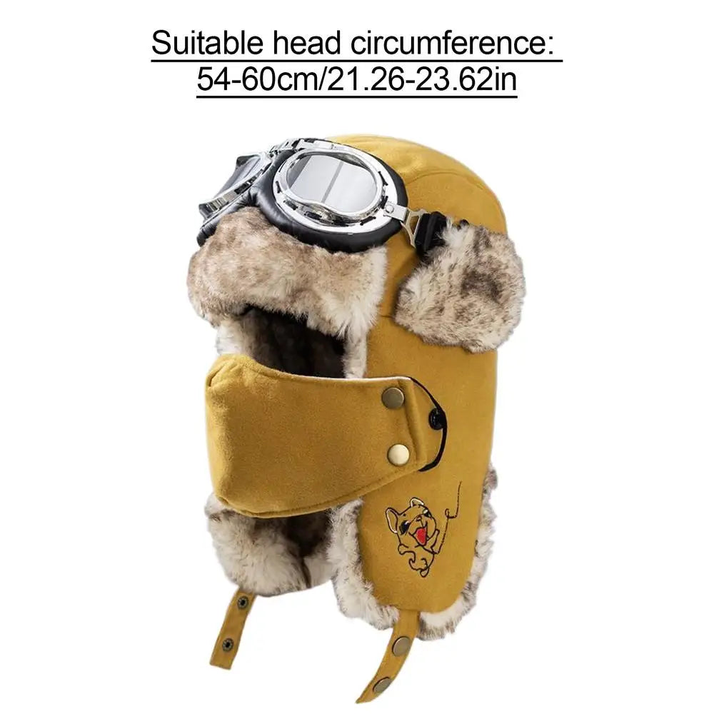 Lei Feng Hat Men's Windproof Hunter Hat For Men Winter Warm Trapper Hat With Goggles Earmuffs Face Cover For Cycling Skiing