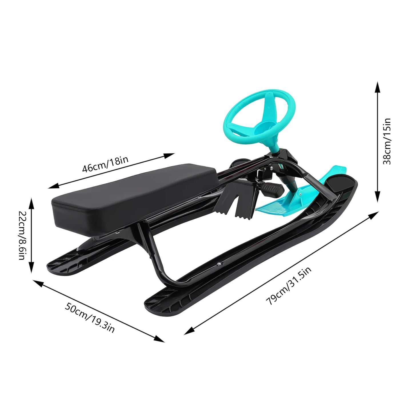Snow Racer Sled, Ski Sled Slider Board with Steering Wheel, Twin Brakes, For Teens, Kids Age 3 and Up, Adults up to 220LBS