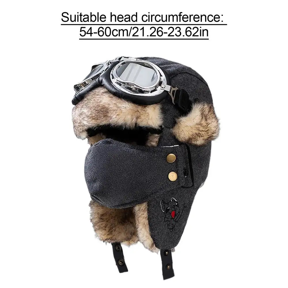 Lei Feng Hat Men's Windproof Hunter Hat For Men Winter Warm Trapper Hat With Goggles Earmuffs Face Cover For Cycling Skiing