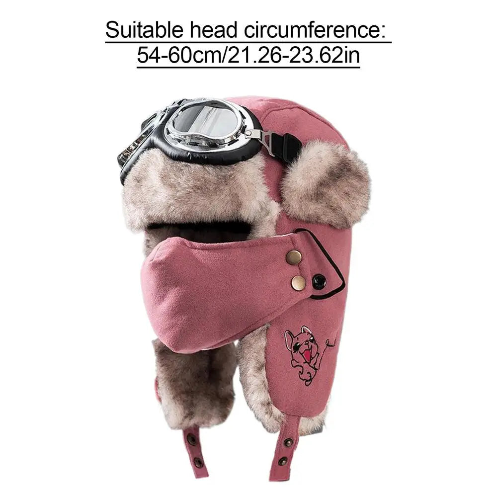 Lei Feng Hat Men's Windproof Hunter Hat For Men Winter Warm Trapper Hat With Goggles Earmuffs Face Cover For Cycling Skiing