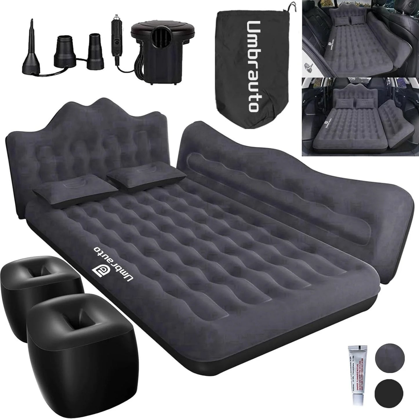 Umbrauto Inflatable Car Mattress Bed: SUV Camping Air Mattress for Truck Backseat with Pump & Pillows, Blow Up Car Sleeping Matt