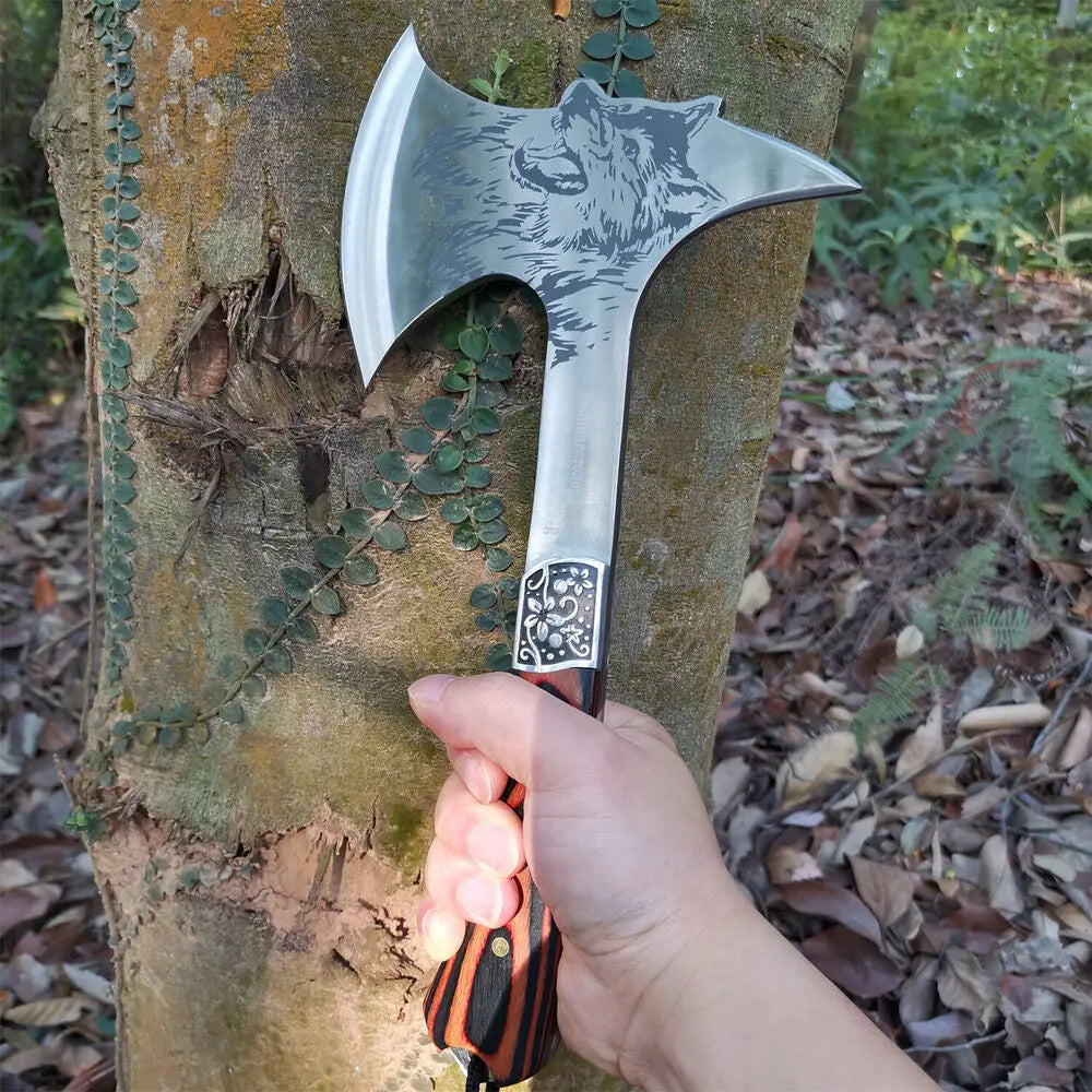 Multi-function Axe Garden Outdoor Hunt Camp Survival Machete Axes Hand Tools Machete Wolf Head Hatchet Tactical Ax Tomahawk