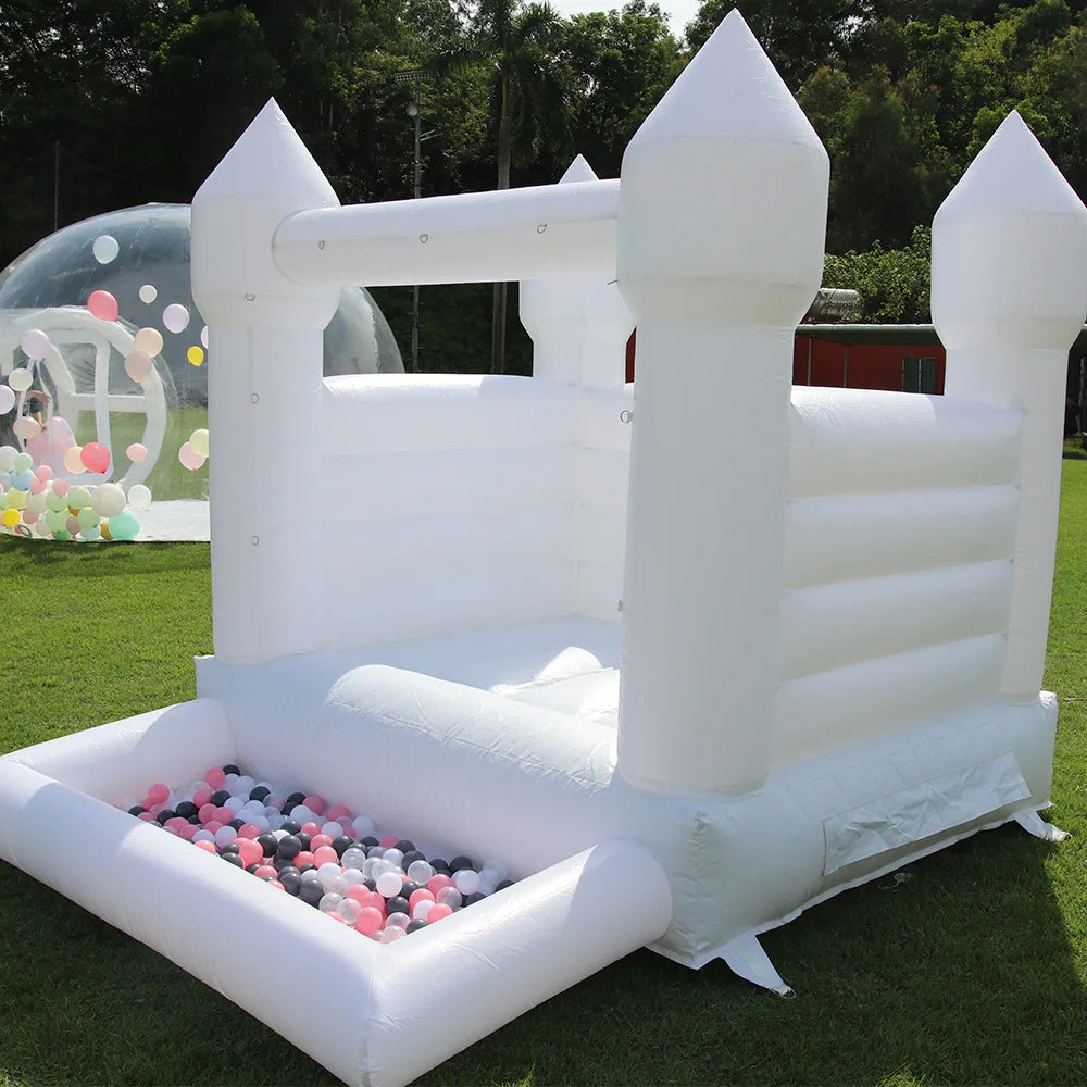 10ft White Bouncy Castle Family Mini Bounce House PVC Inflatable Jumping Bouncer With Ball Pit For Kids Blower Inflate Backyard