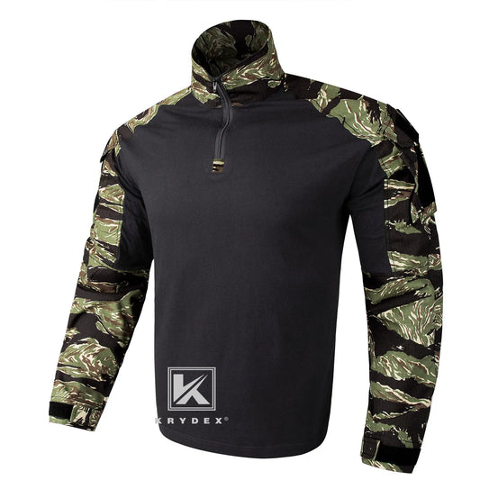 KRYDEX Tactical Camouflage G3 BDU Combat Shirts CP Style Battlefield Assault Tops with Knee Pads Tiger Camo Hunting Shirt