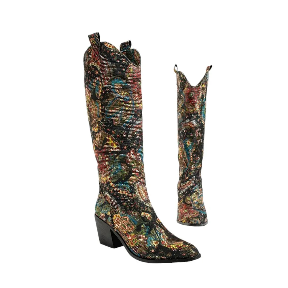 Colorful Cowboy Boots Woman Knee High Low Heel Boots for Women Fashion Women Shoes