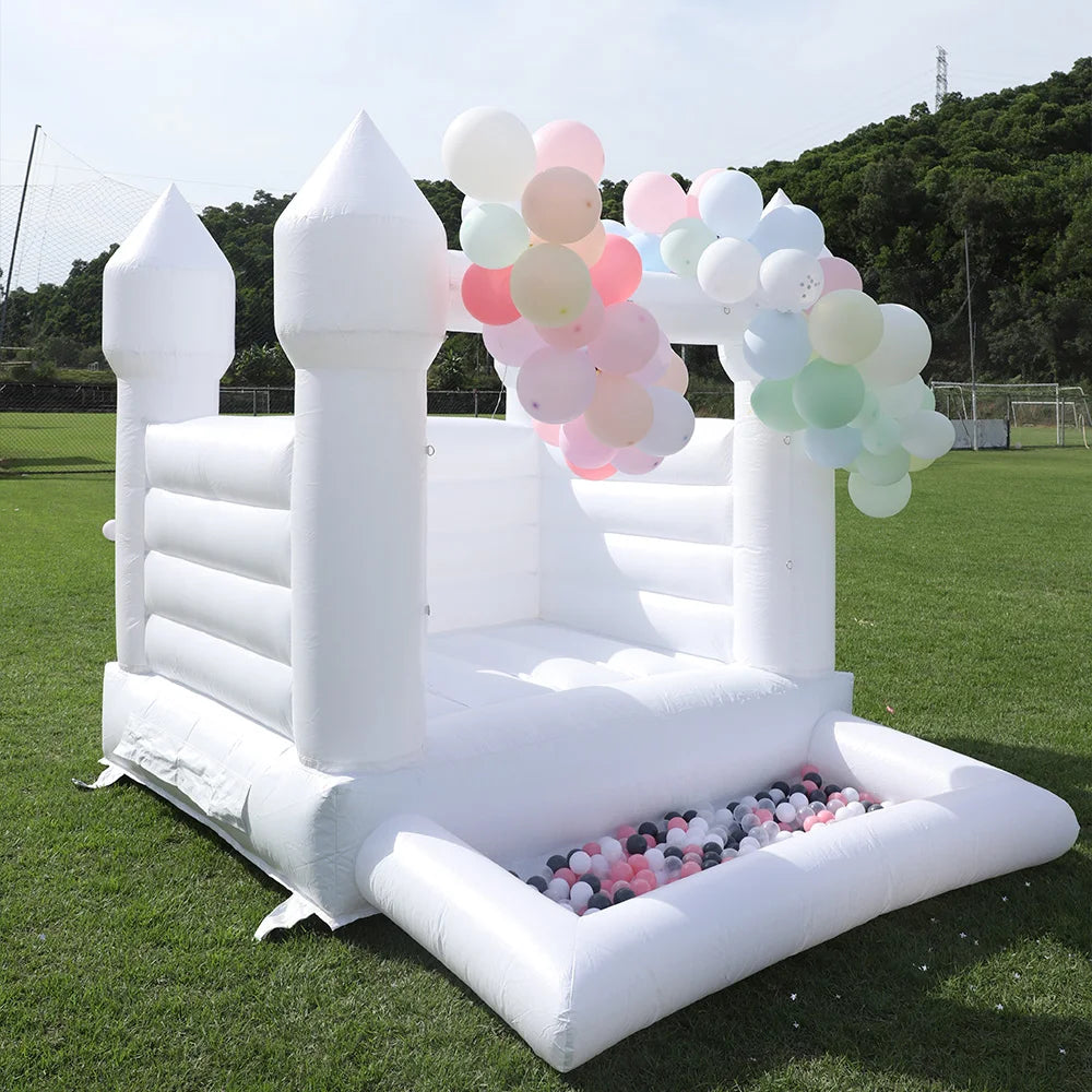 10ft White Bouncy Castle Family Mini Bounce House PVC Inflatable Jumping Bouncer With Ball Pit For Kids Blower Inflate Backyard