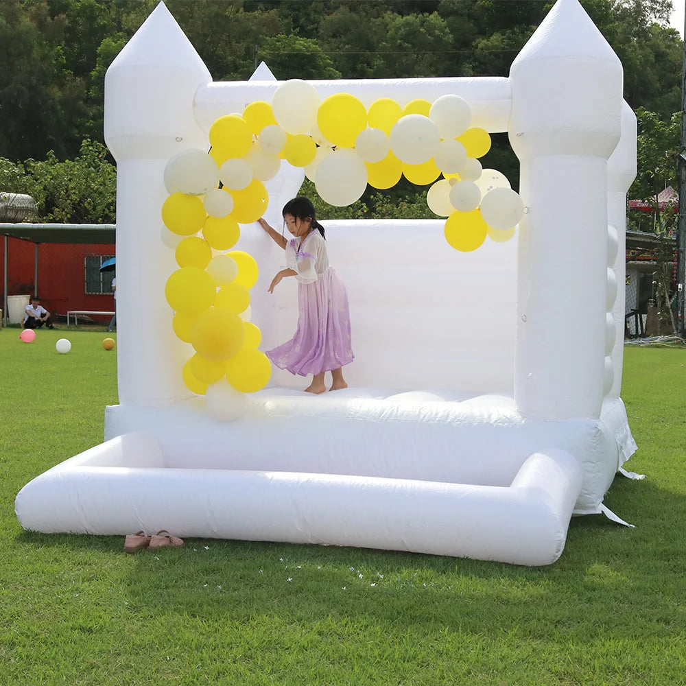 10ft White Bouncy Castle Family Mini Bounce House PVC Inflatable Jumping Bouncer With Ball Pit For Kids Blower Inflate Backyard