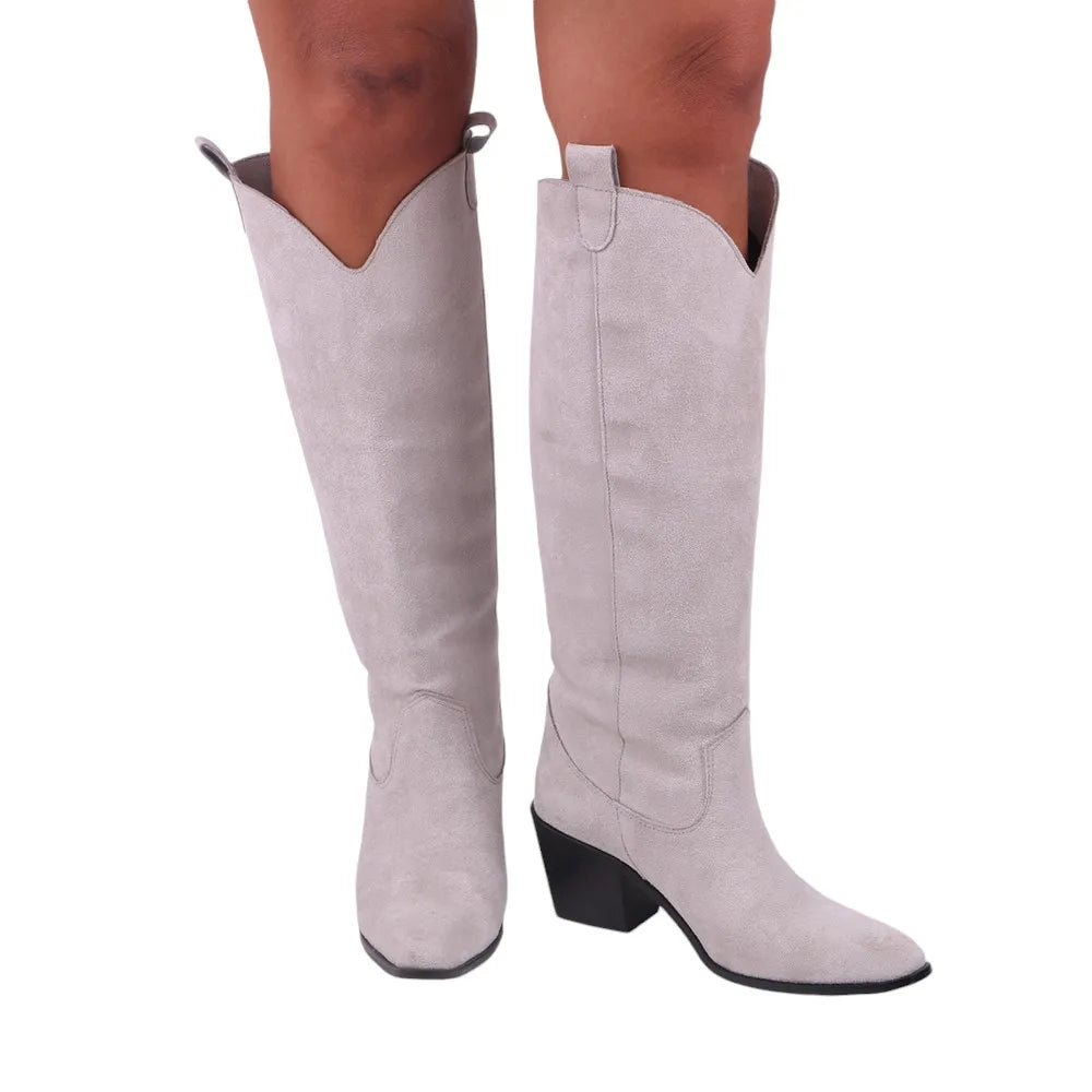 Cowgirl Boots Women Square Toe Knee High Boots Autumn Winter Women Shoes