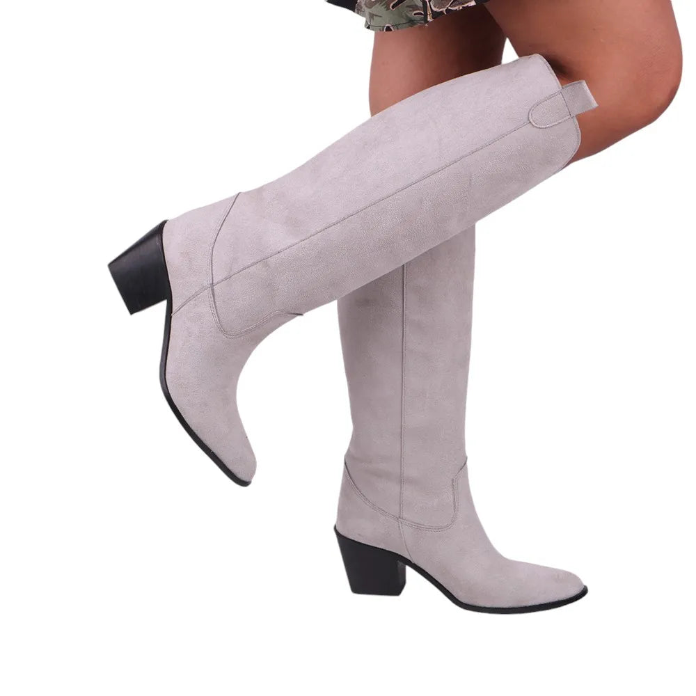 Cowgirl Boots Women Square Toe Knee High Boots Autumn Winter Women Shoes