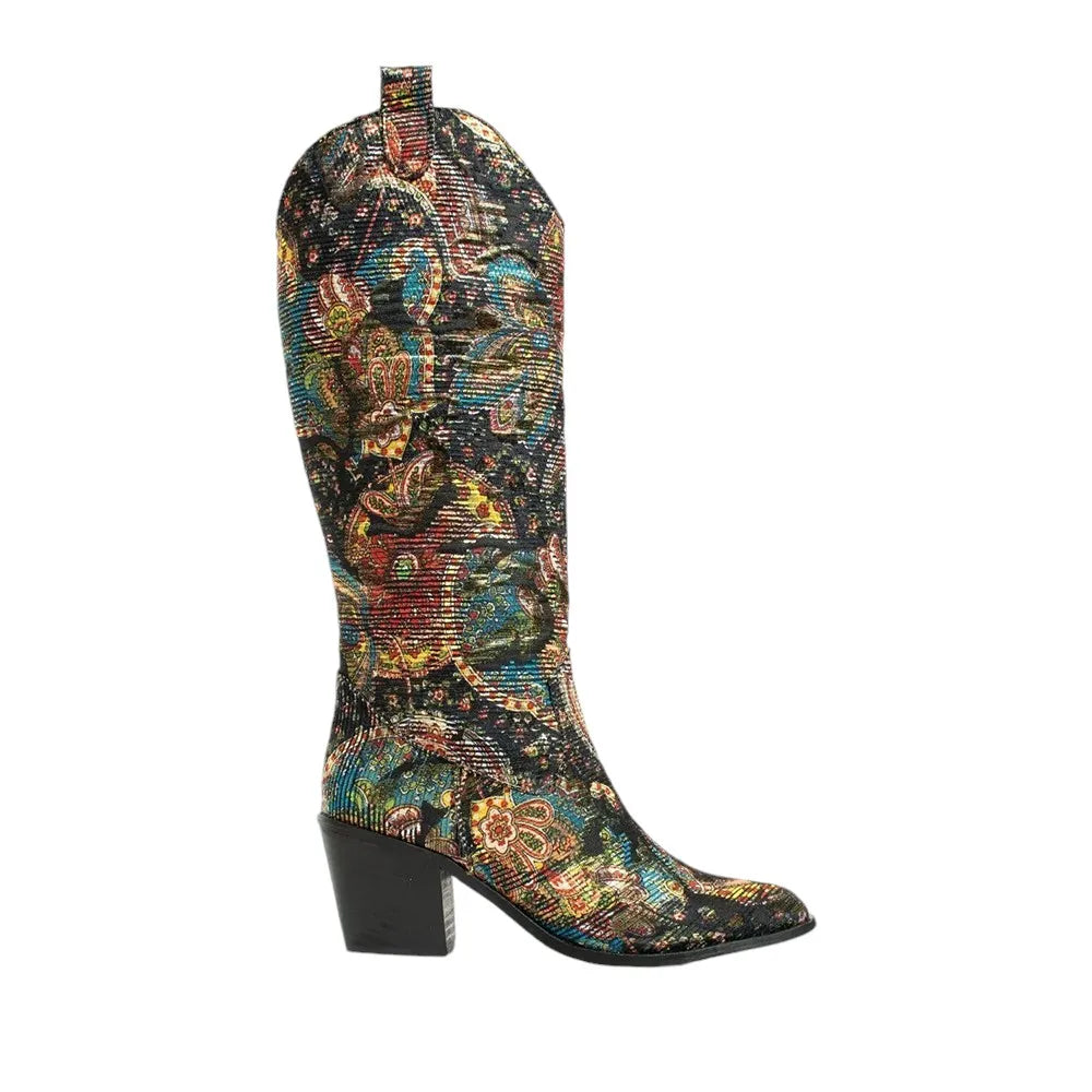 Colorful Cowboy Boots Woman Knee High Low Heel Boots for Women Fashion Women Shoes