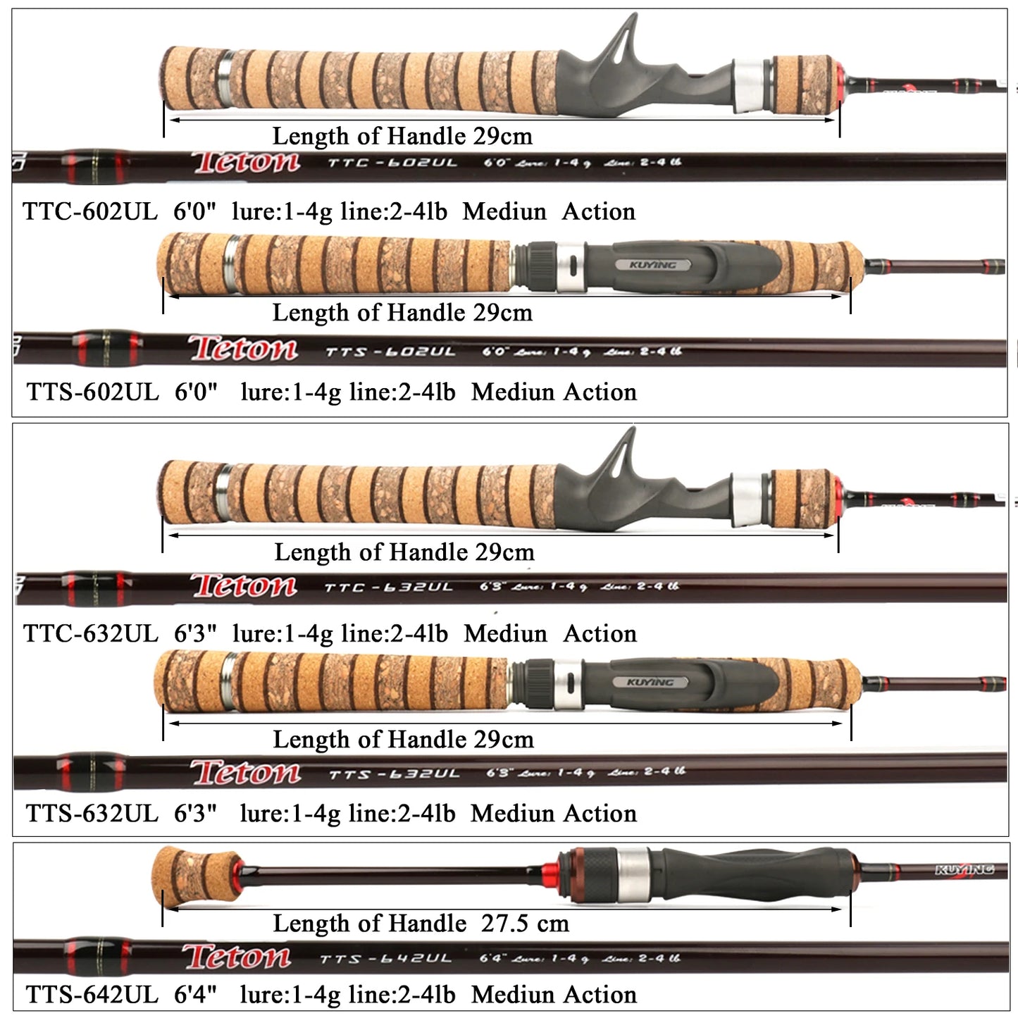 KUYING Teton UL Ultra-light Soft Fishing Rod 1.8m 1.9m 1.92m Lure Carbon Casting Spinning
