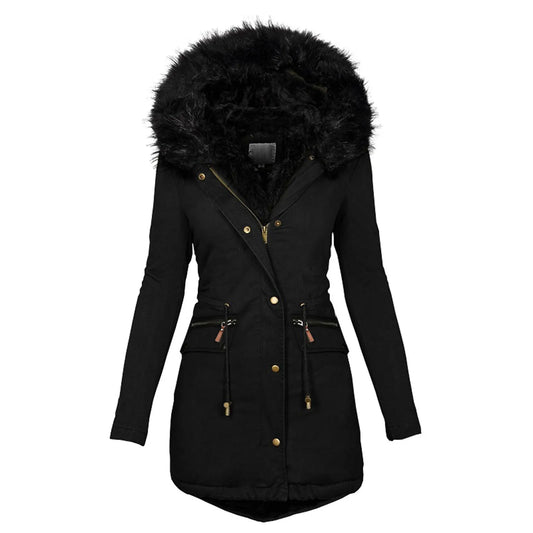 Fashion Jacket Parka Women Velvet Parka Coat With Drawstring Pockets Thick Warm Winter Jackets