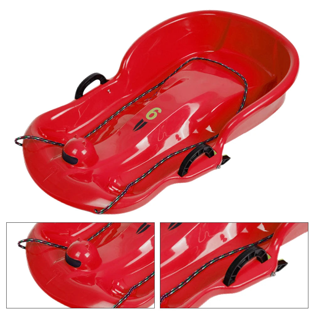 Plastic Snow Sled Toboggan Snow Sled 2Handles Kid Solid Snow Sled Grass Toboggan Snow Sled Sand Slider Luge for Winter Sport