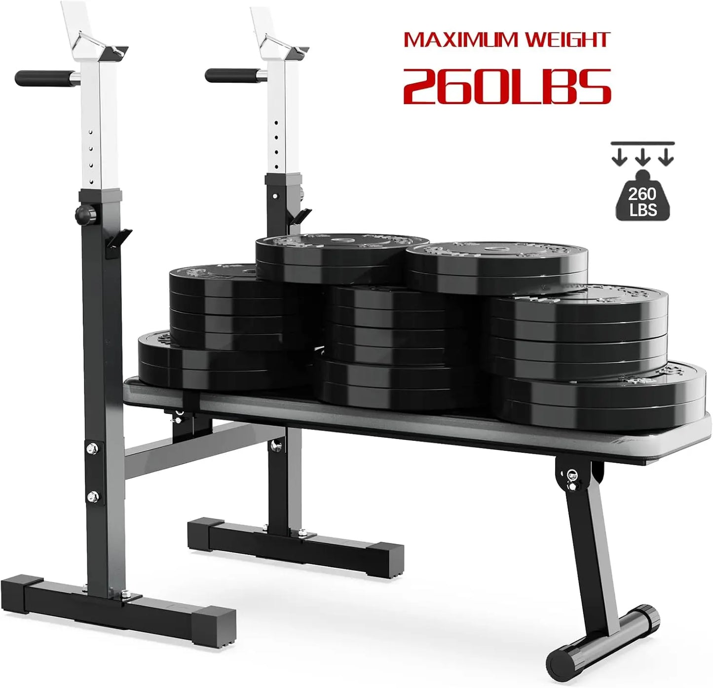 Weight Bench Press with Squat Rack Folding Multi-Function Dip Station for Full Body Workout Home Gym Strength