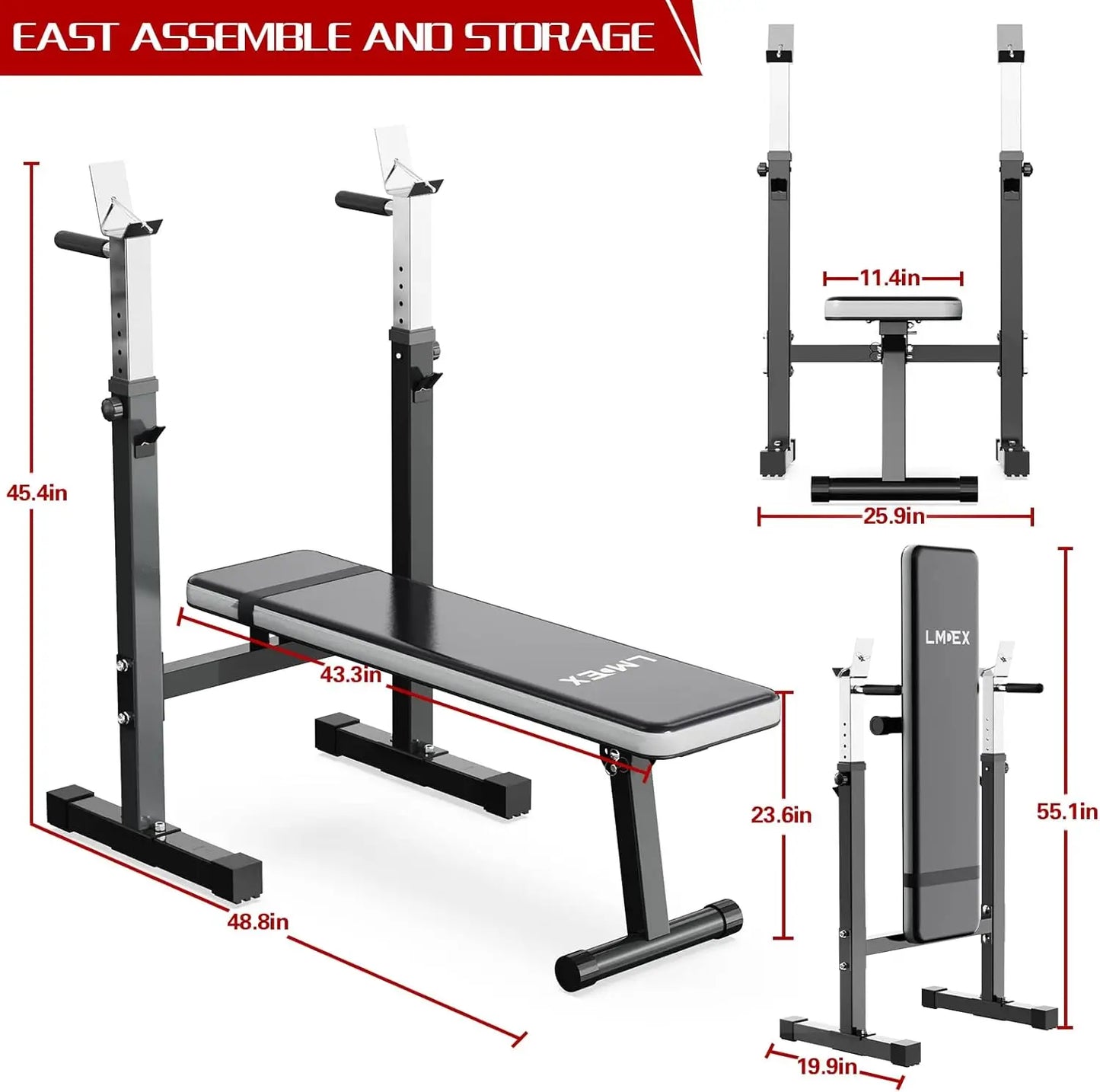 Weight Bench Press with Squat Rack Folding Multi-Function Dip Station for Full Body Workout Home Gym Strength