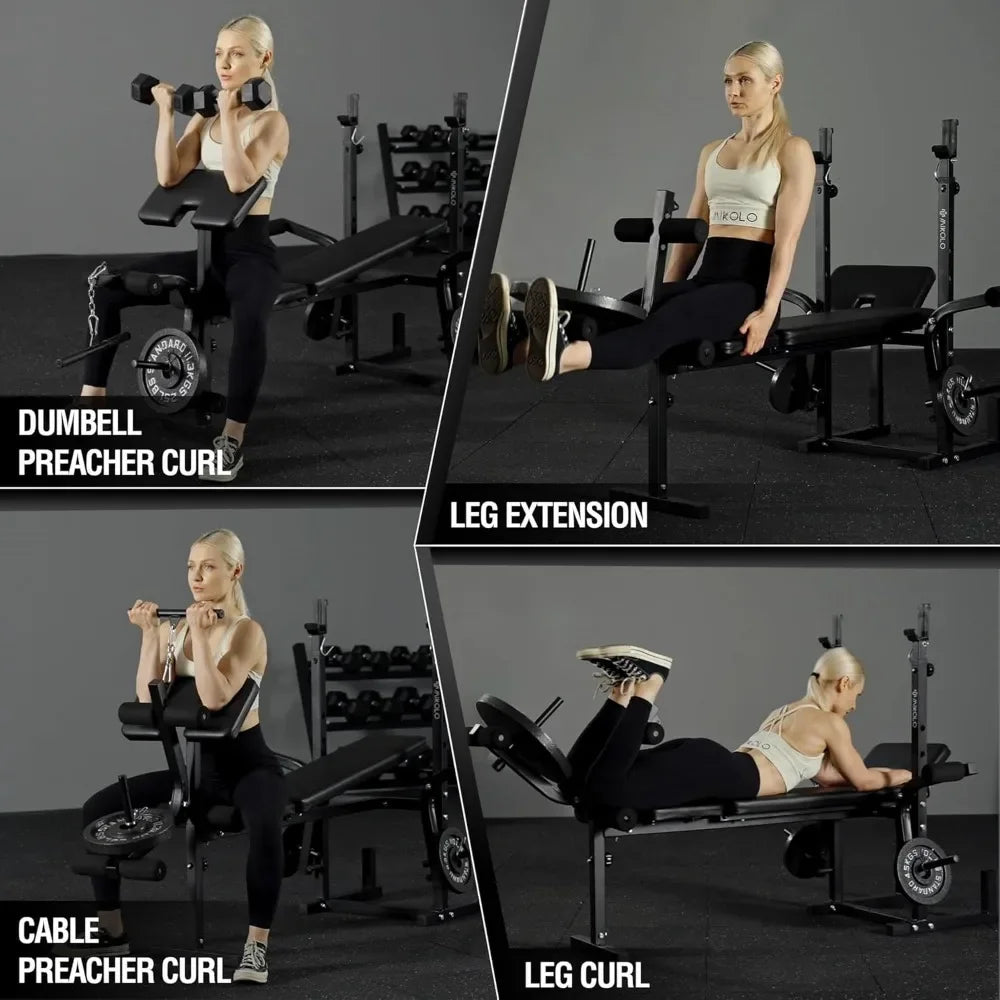 8 in 1 Weight Bench Set with Leg Extension and Leg Curl, Multi-Function Bench Press Set with Preacher Curl Pad and Chest Fly