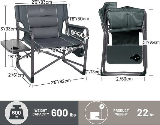 XXL Upgraded Oversized Directors Chairs with Foldable Side Table, Detachable Side Pocket, Heavy Duty Folding Camping Chair