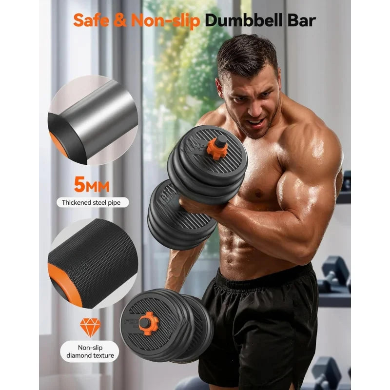 AFEIERDUN Adjustable ,20/30/40/50/60/70/90lbs Free Weight with Connector,4 in1 Dumbbells Set Used as Barbell,Kettle