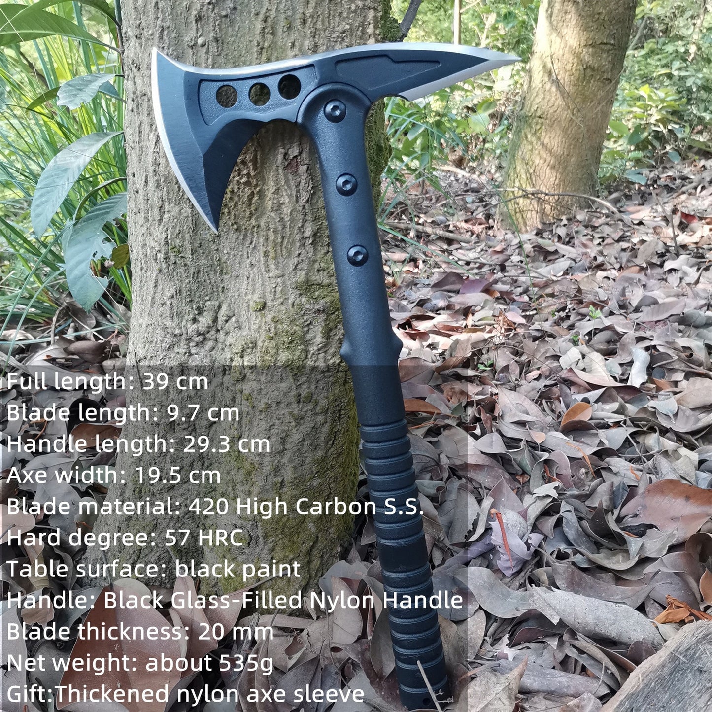 Camping Tactical Axe Glass-Filled Nylon Handle Multi-functional Outdoor Logging Axe Family Hand Axe Car Axe + Nylon Sleeve