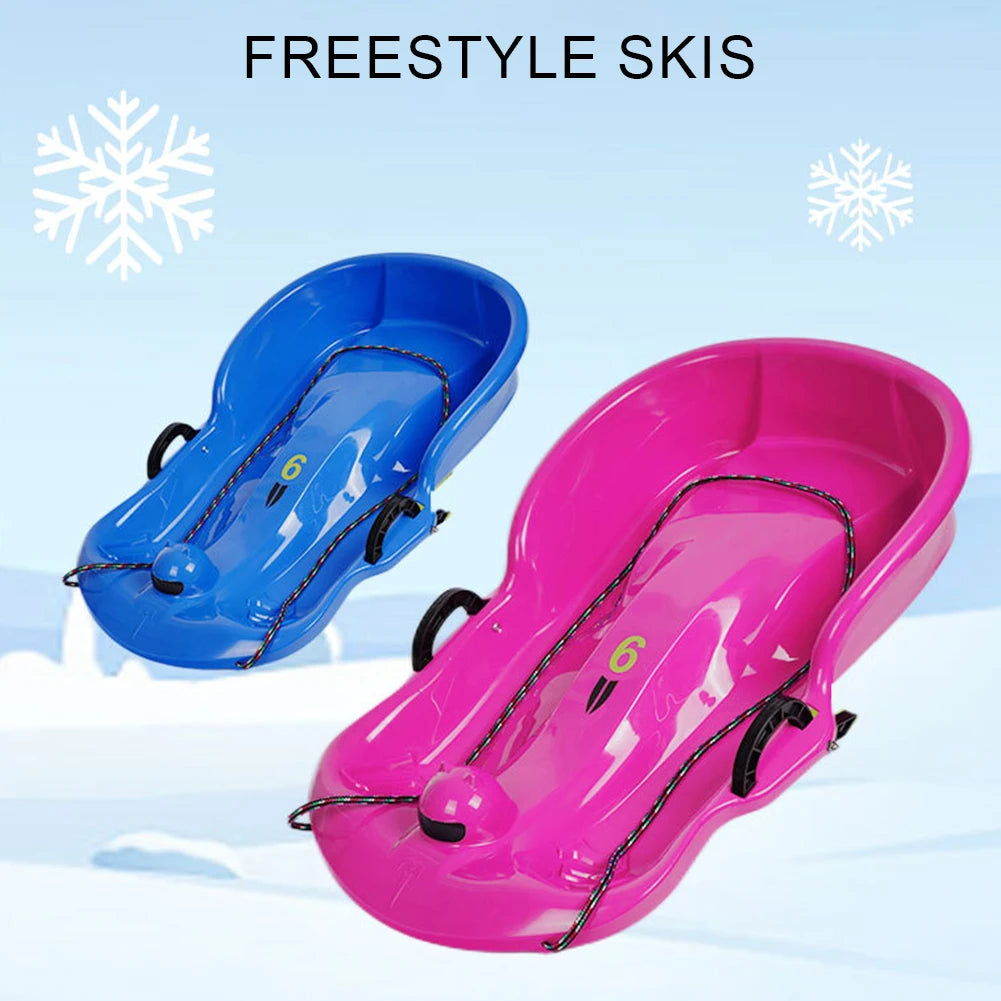 Plastic Snow Sled Toboggan Snow Sled 2Handles Kid Solid Snow Sled Grass Toboggan Snow Sled Sand Slider Luge for Winter Sport