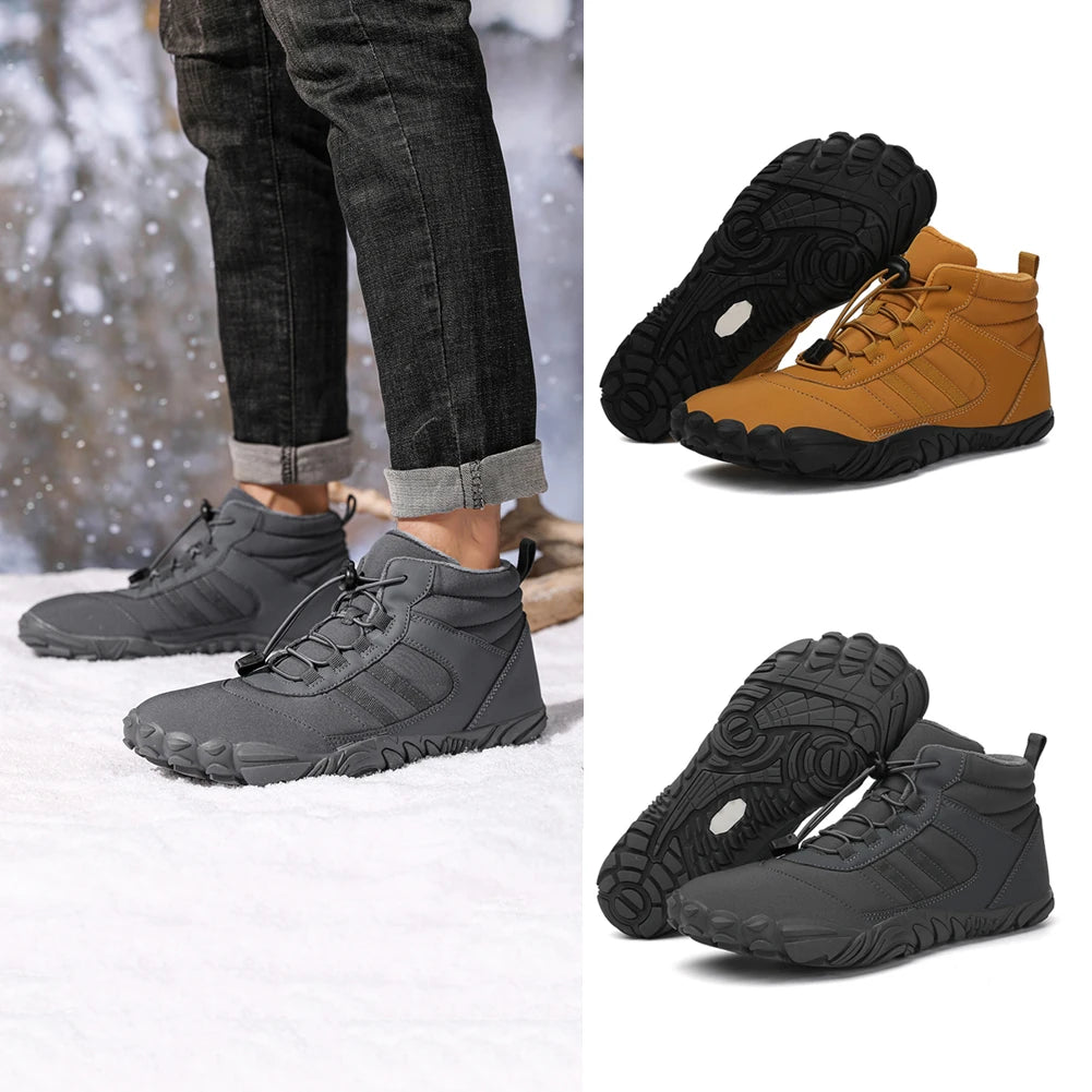 Fur Lined Snow Boot Winter Barefoot Boots Women Men Plush Hiking Boots Waterproof Winter Sneakers for Walking Hiking for Winter