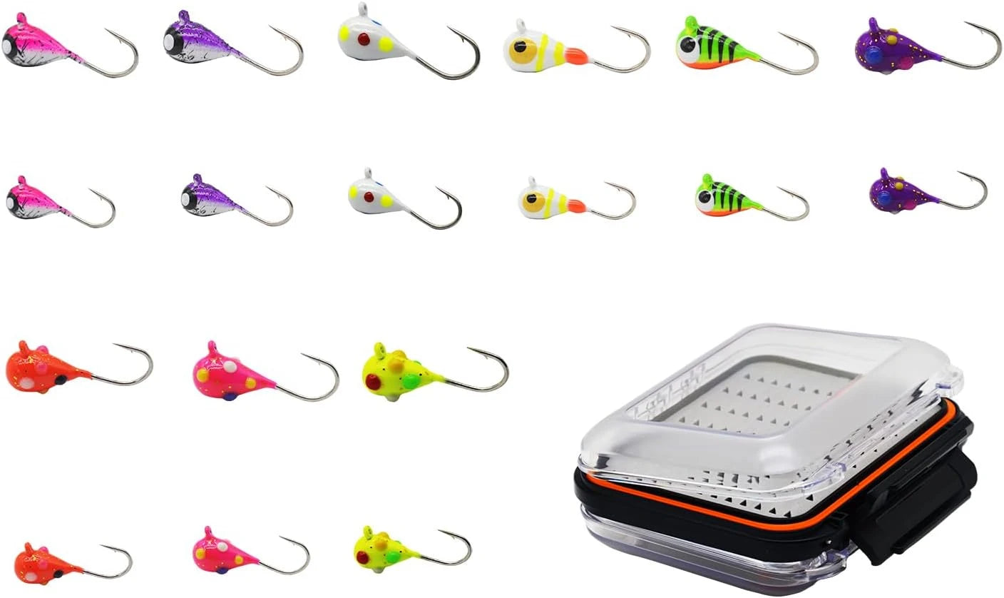 Fishing Jig Set Ice Fishing Lures Micro Jig Head Hook Set for Panfish, Crappie, Walleye, Perch, Trout, Bluegill