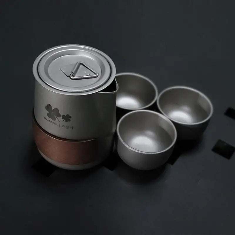 Camping Teapot Teacup Set Teapot Kettle Thous Winds Tea Ceremony Camping Tableware Lightweight Titanium Coffee Pot Tea Kettle