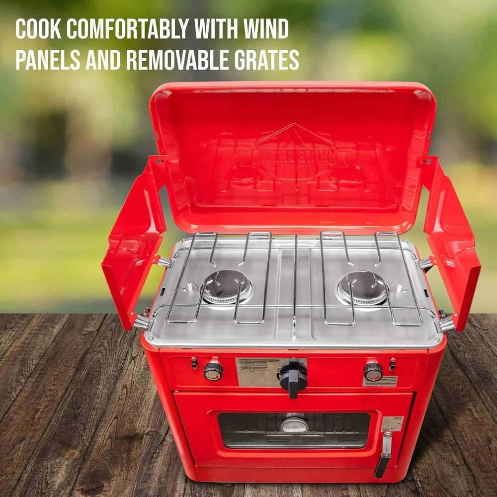 Outdoor Gas Camping Oven w/Carry Bag CSA Approved Portable Propane-Powered 2-Burner Stove & Oven  Auto Ignition