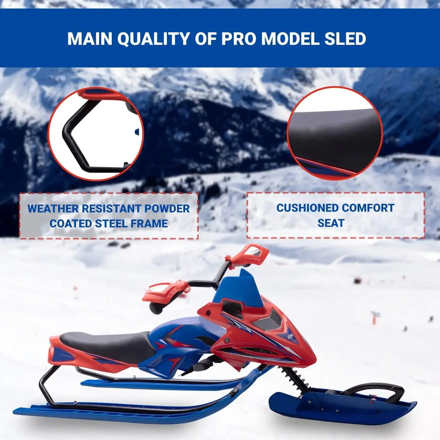 Racer - Winter Ski Sled for Kids and Snow Sled with Steering Wheel and Brake and Pull Rope | Age 4+, Holds 2 Kids or 1 Teen - Bo