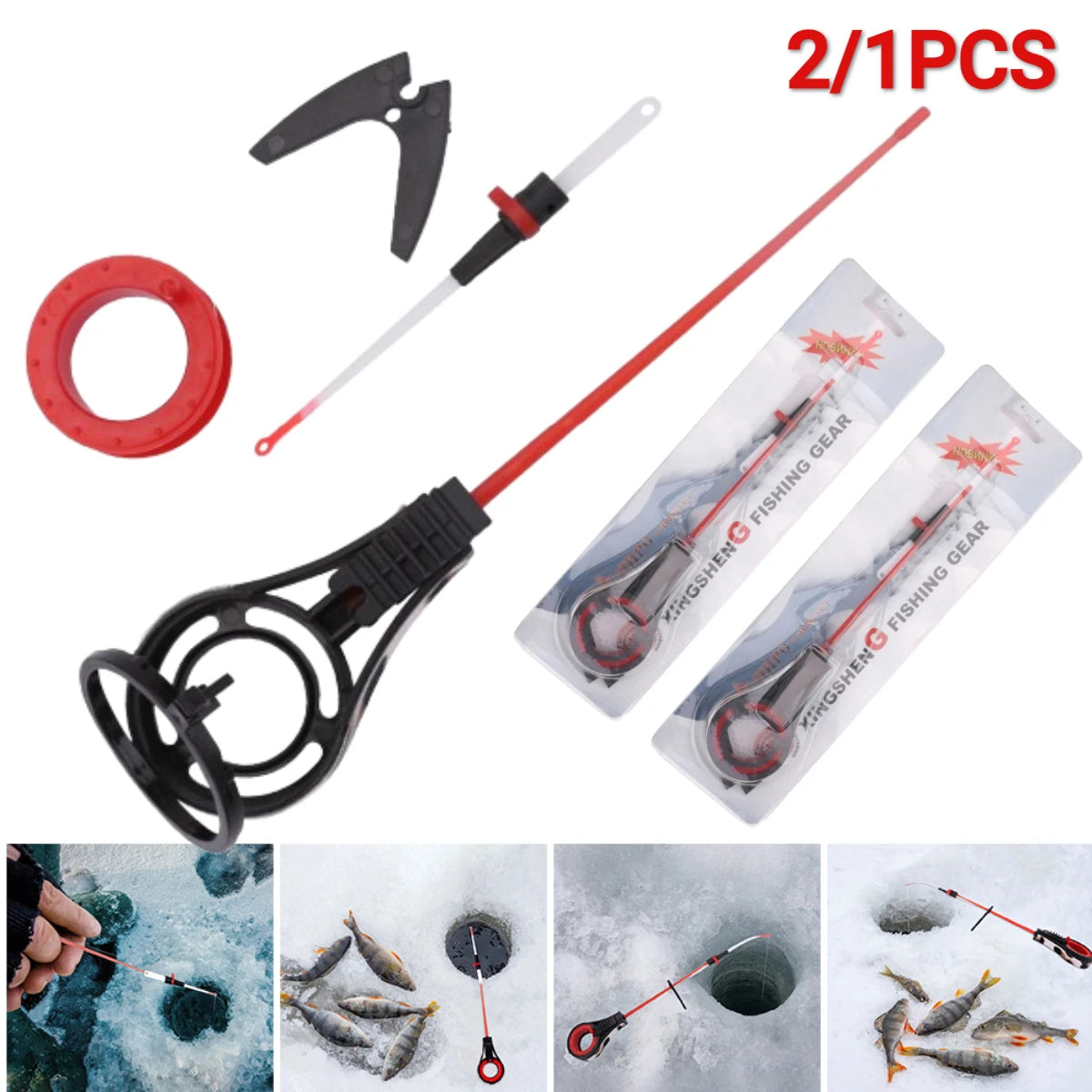 2/1PCS Winter Ice Fishing Rods High Quality Spinning Carbon Ice Fishing Pen Pole Waterproof Gun Handle Portable Ice Fishing Rod