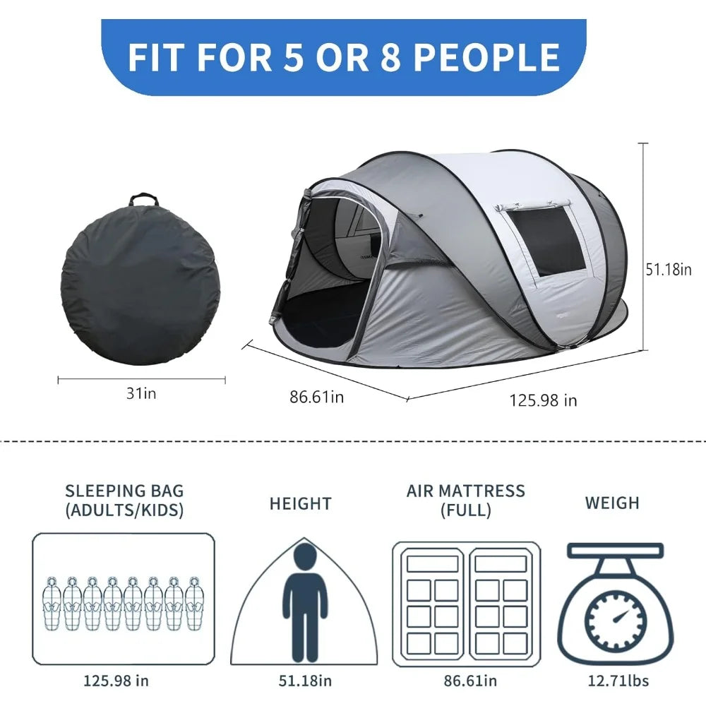 Camping Instant Tent, 6 Person Pop Up Tent, Water Resistant Dome Tent, Easy Setup for Camping Hiking and Outdoor