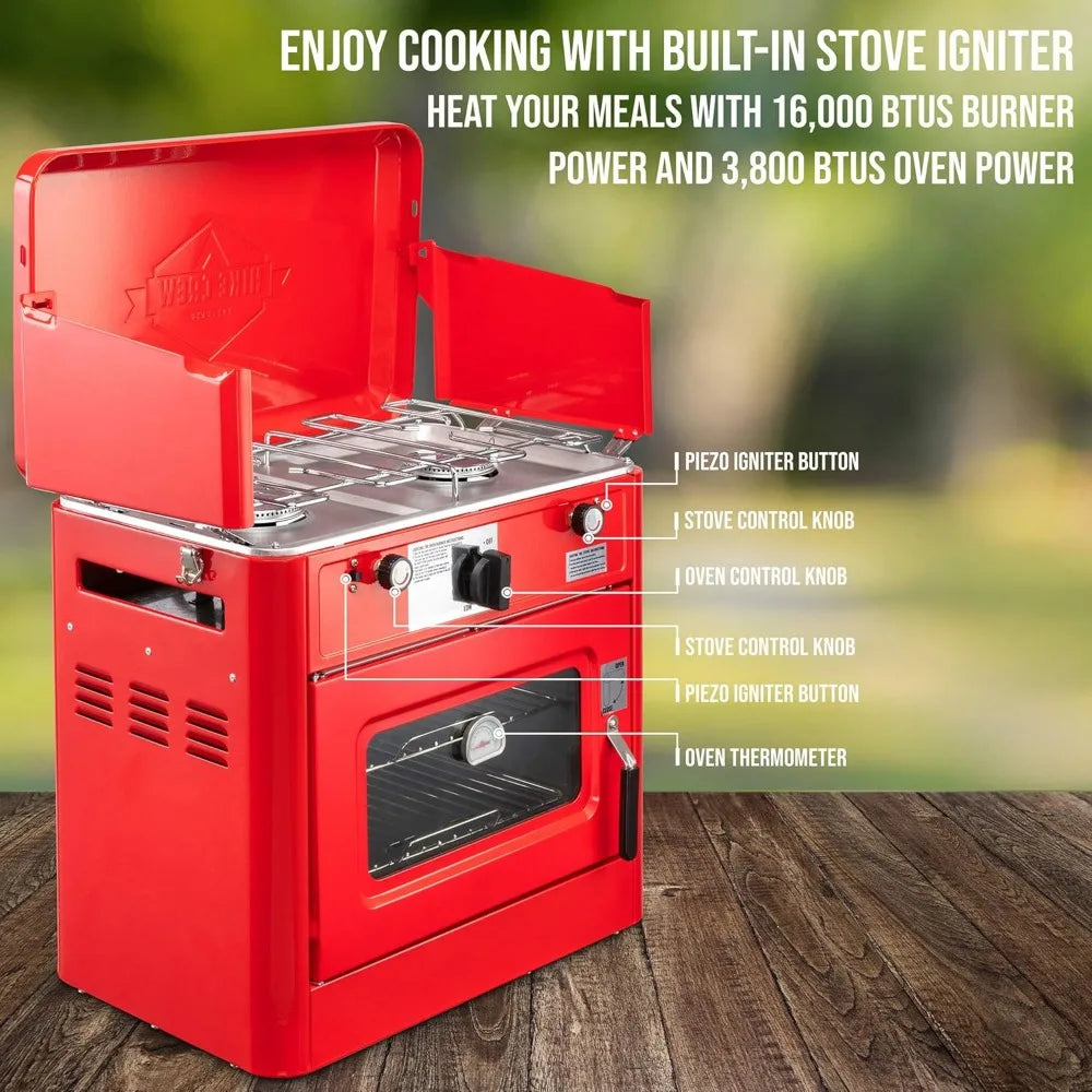 Outdoor Gas Camping Oven w/Carry Bag CSA Approved Portable Propane-Powered 2-Burner Stove & Oven  Auto Ignition