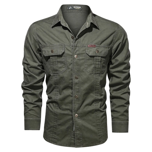 Cargo Shirt Men Casual Cotton Shirts Militar Overshirt Blue / Green / Khaki Plus Size 4XL Spring Autumn Long Sleeve Shirt