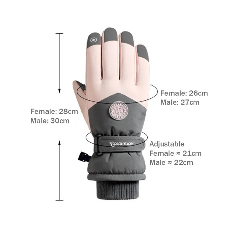 Men Women Ski Gloves Winter Warm Windproof Waterproof Touch-Screen Wear-resistant Snowboard Snowmobile Cycling Skiing Gloves