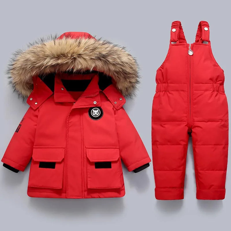 Children's Winter Warm Down Jacket Boy Thicken Jumpsuit Infant Coat Toddler Girl Clothes Kids Snowsuit Children Clothing Set