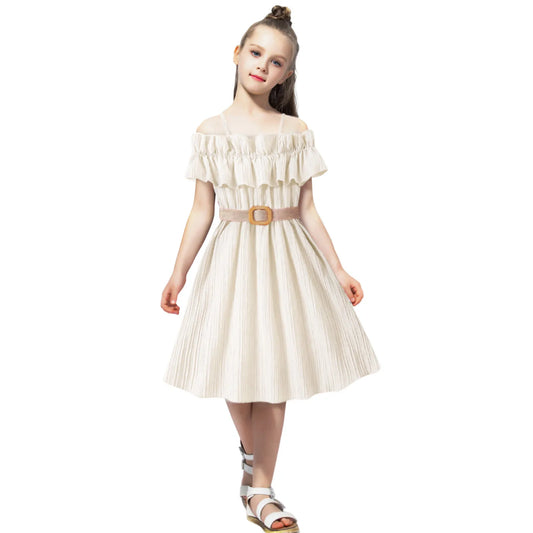 Elegant Children Swing Dress Kids Girls Solid Color Ruffles Evening Formal Party Princess Dress Girls Gown Sundress Vestidos