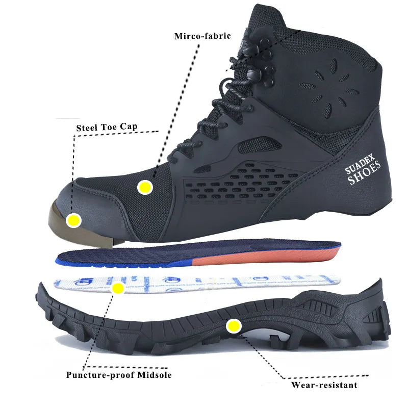 SUADEX S1 Safety Boots Men Work Shoes Anti-Smashing Steel Toe Work Safety Shoes