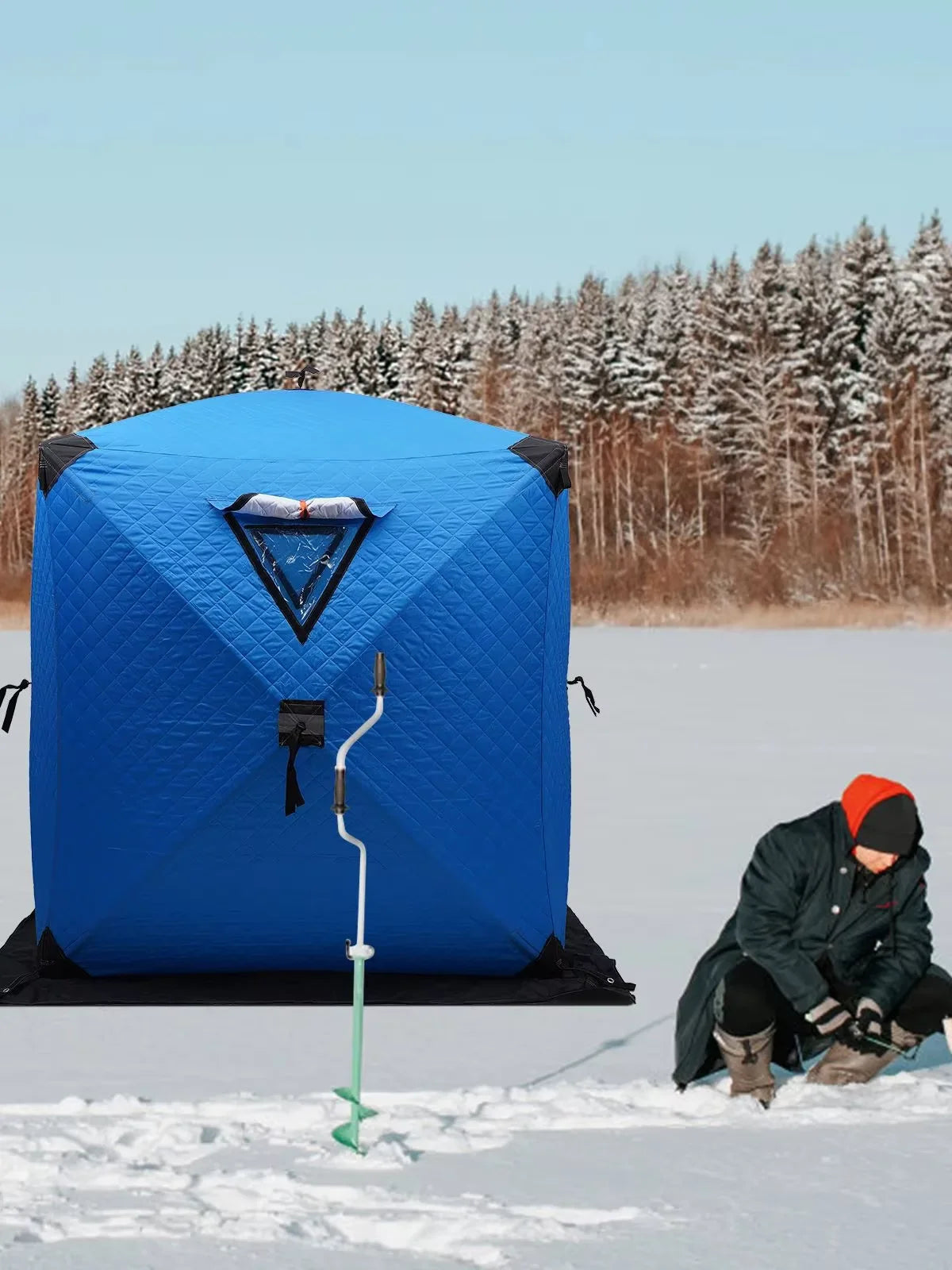 Orange/Blue/Red Insulated Ice Fishing Tent Freestanding Portable Outdoor Picnics Thermal Shelter Windproof Tent for 1-2 Persons