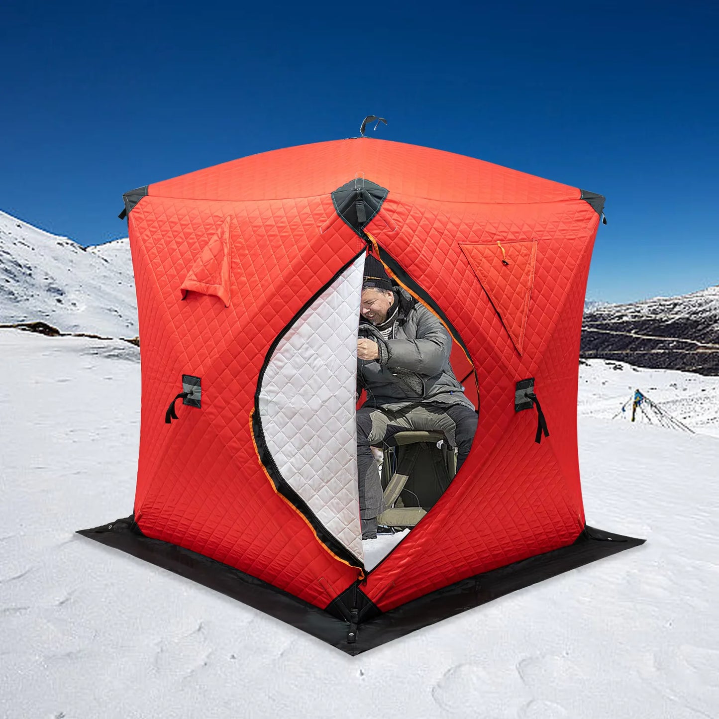 Orange/Blue/Red Insulated Ice Fishing Tent Freestanding Portable Outdoor Picnics Thermal Shelter Windproof Tent for 1-2 Persons