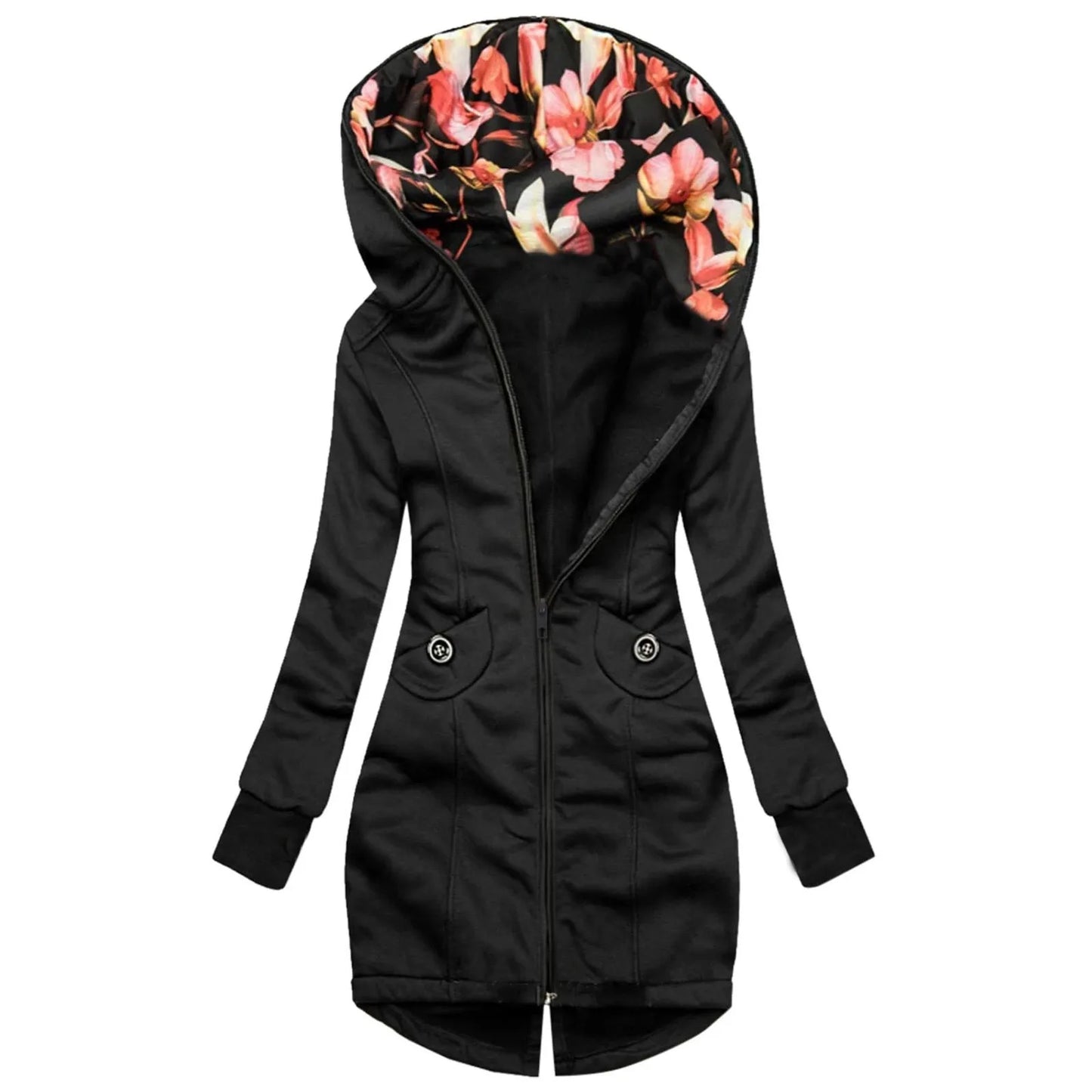 Floral Fashion Sleeve Jacket Coat Pocket Zipper Sweatshirt Women Print Long Sleeve