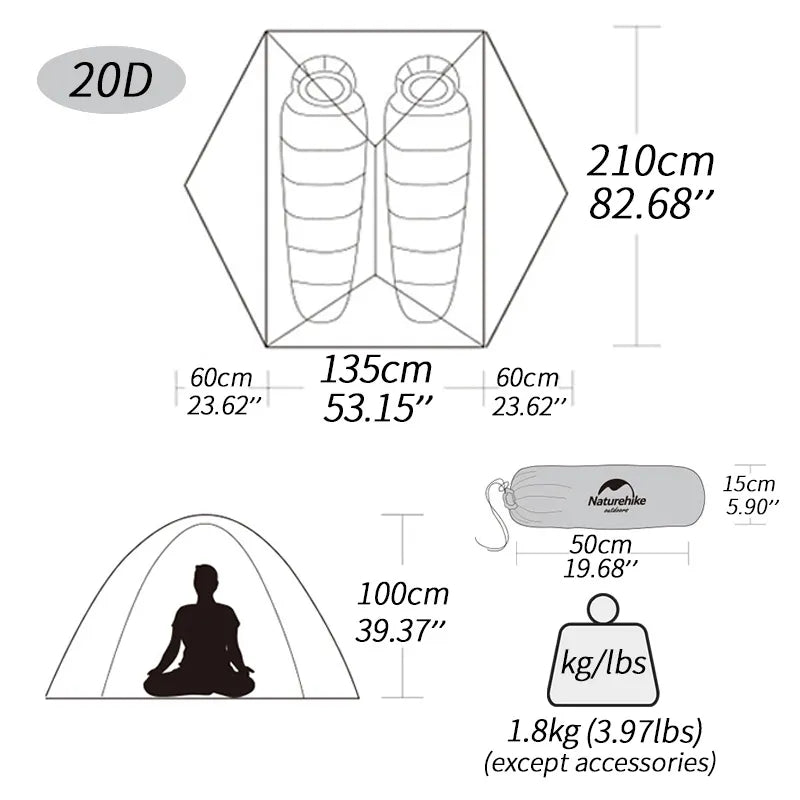 Naturehike Mongar Tent 2 Person Ultralight Travel Tent Double Layer Waterproof Tent Backpacking Tent Outdoor Hiking Camping Tent