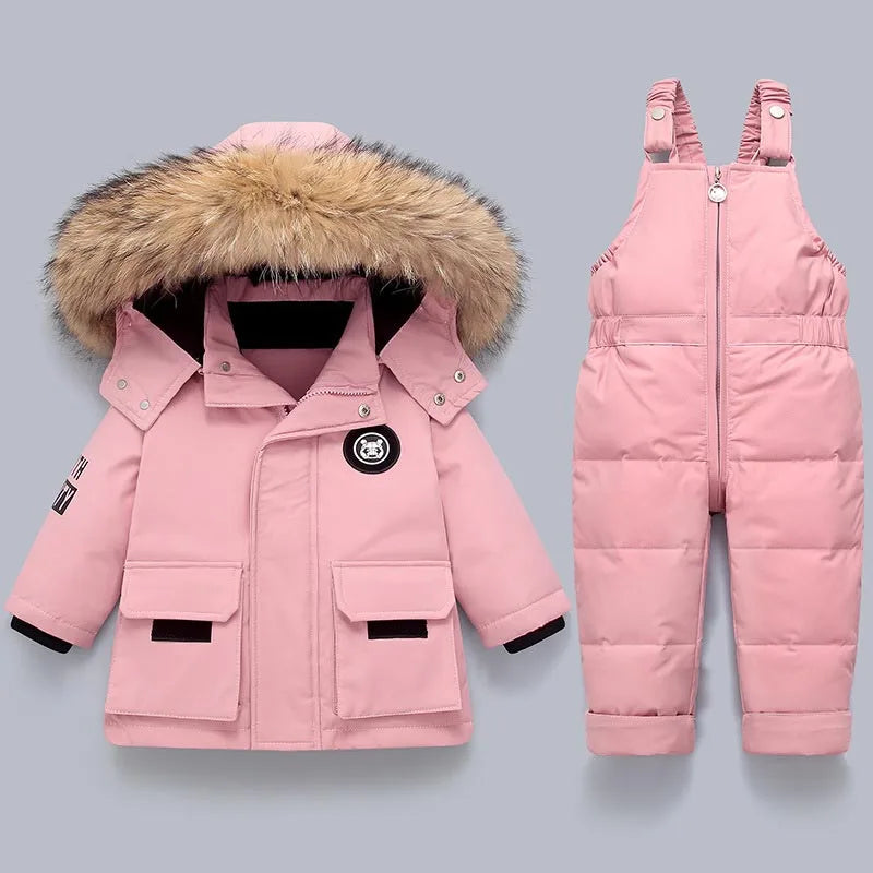 Children's Winter Warm Down Jacket Boy Thicken Jumpsuit Infant Coat Toddler Girl Clothes Kids Snowsuit Children Clothing Set