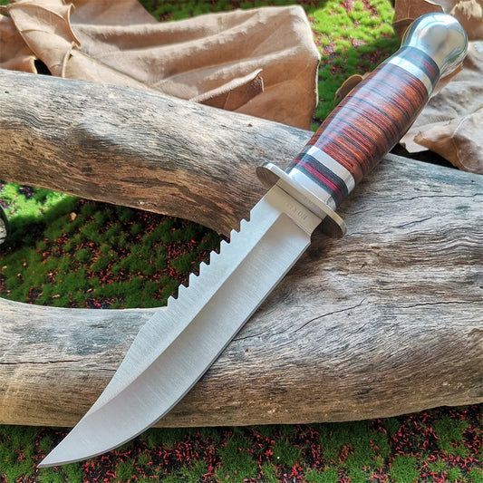 High-Quality 8CR15Mov Steel Blade Hunting Knife with Wooden Handle - Sharp and Reliable Straight Knife with Oxford Cloth Cover